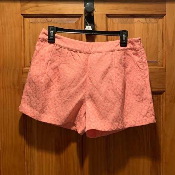 Buttons Embroidered High Rise Diamond Print Shorts Medium Salmon - Picture 2 of 7